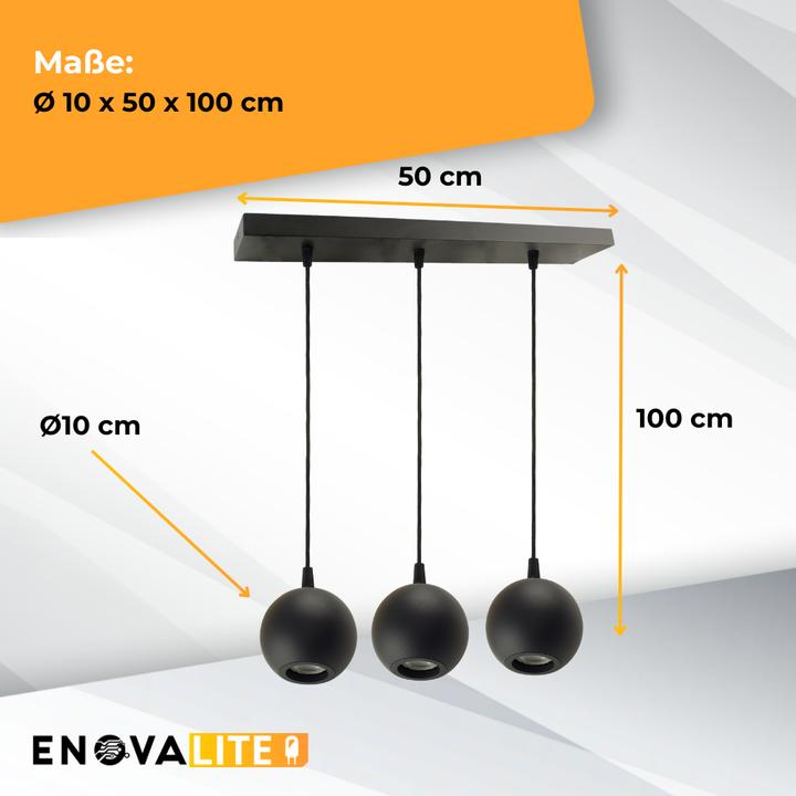 Productafbeelding Enovalite LED-Pendellampe GLOBE, GU10-Fassung, IP20, Ø10cm, 3 flammig, schwarz (GU10)