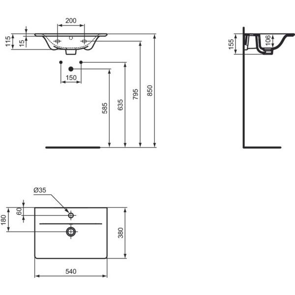 Thumbnail - Ideal Standard, Waschbecken, Connect Air Möbelwaschtisch 540mm E0296 (380 mm, 540 mm)