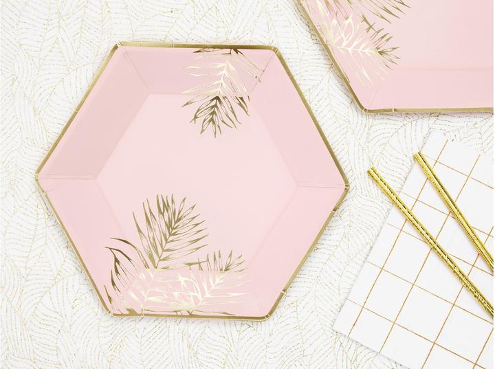Produktbild Partydeco Rosa Pappteller mit goldenen Blättern (6 Stk.) (6 x)
