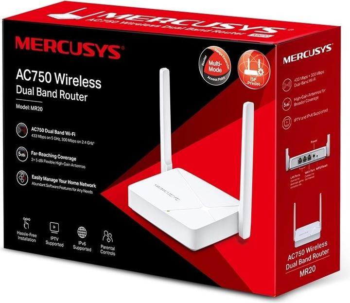 Produktbild TP-Link Mercusys MR20 AC750 Wifi Router Dual Band Wifi Router, /100 RJ45, 2x antÃ©na