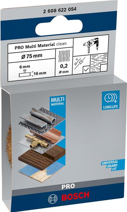 Produktbild Bosch Professional Zubehör PRO Multi Material clean Scheibenbürste, gerader Schaft, 75 x 0,2 mm
