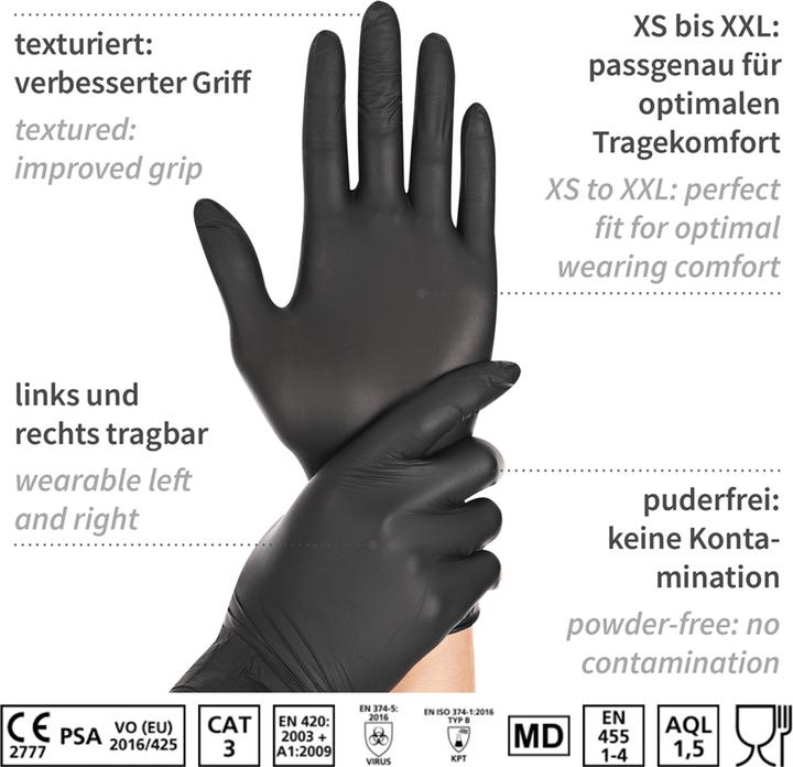 Produktbild Hygostar unisex Einmalhandschuhe SAFE LIGHT schwarz Grösse XL 100 St. (XL)