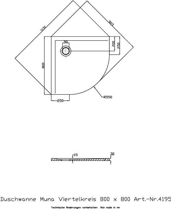 Image du produit Hoesch Receveur de douche quart de cercle MUNA 800x800x30mm blanc