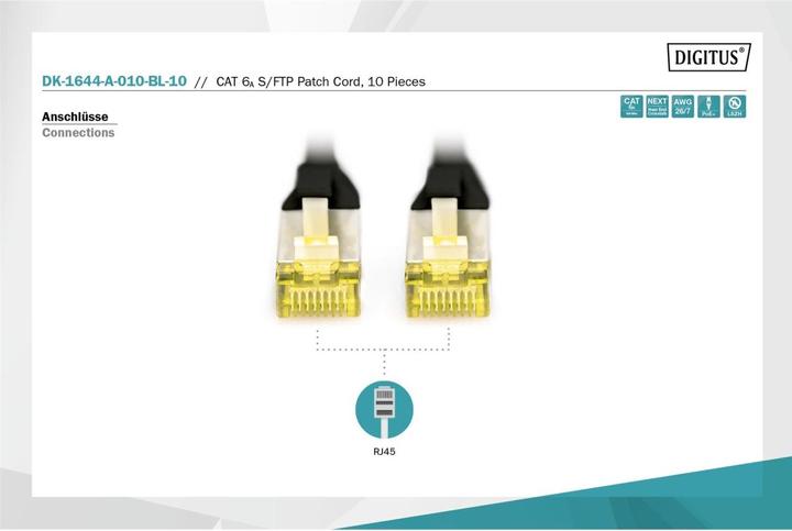 Produktbild Digitus CAT 6A S/FTP Patchkabel, 10 Stück (S/FTP, CAT6a, 1 m)
