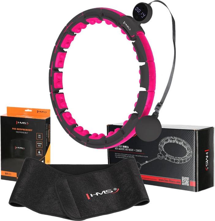 HMS Hula Hoop magnétique noir/rose Hhm16 avec compteur + ceinture amincissante Br163 noir (90 cm, 1200 g)