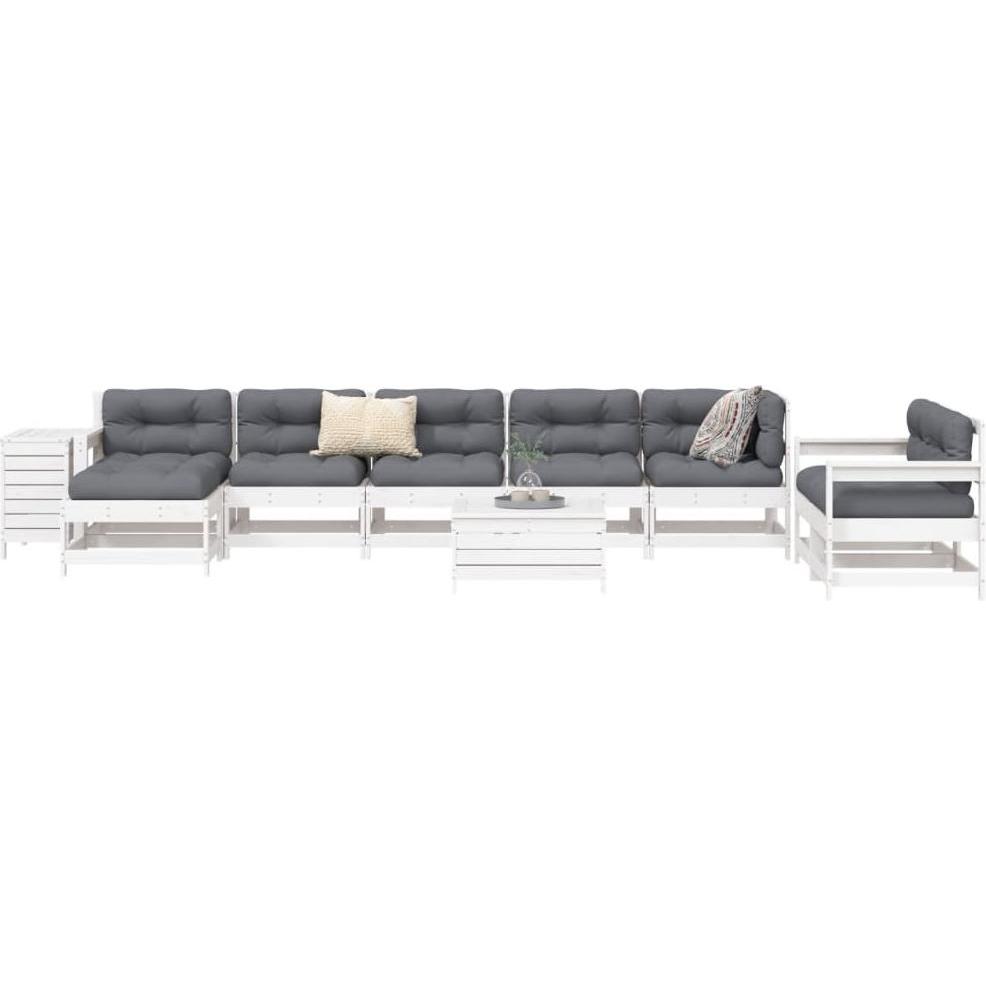 VidaXL, Gartenlounge, Gartenmöbel Sofa Garnitur Lounge Sitzgruppe 10tlg. Weiss Massivholz Kiefer