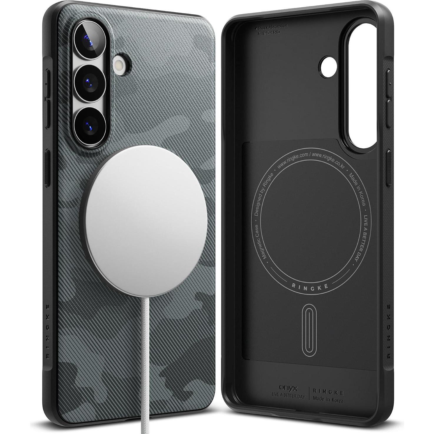 Ringke Onyx Magnetisch Magsafe Galaxy S26 Camouflage Schwarz (Samsung Galaxy S26), Cover smartphone, Nero