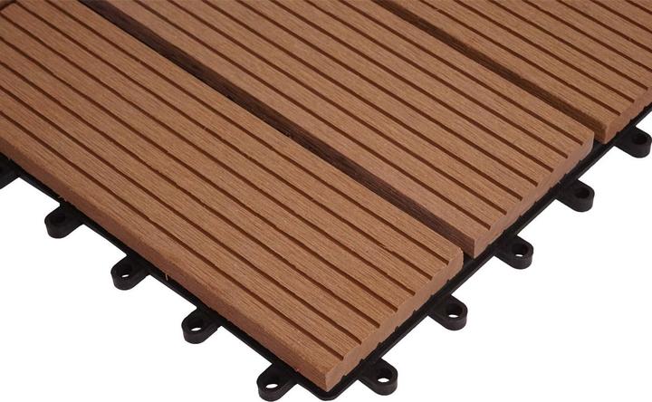 Image du produit Swisshandel24 WPC Carrelage d'angle Rhône + bordure, aspect bois terrasse, 30x30cm Premium angle droit, teck (1 x, 30 x 30 cm)