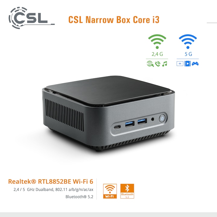 Produktbild CSL Mini-PC Narrow Box Core i3 (Intel Core i3-N305, 16 GB, 500 GB, Intel UHD Graphics)