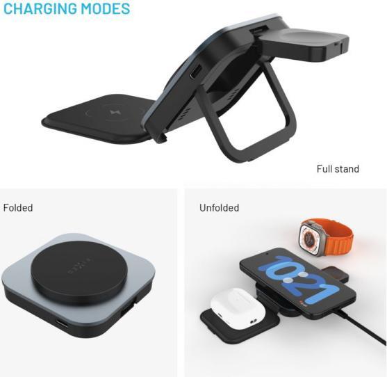 Actual product image Fixed MagFlex Alu 3-in-1 Foldable Wireless Charger (15 W)