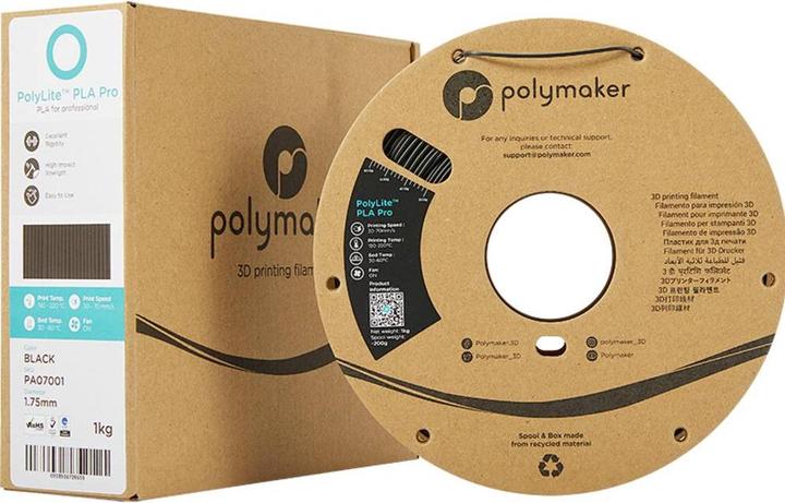 Productafbeelding Polymaker PolyLite PLA PRO Zwart 1,75mm 1kg (PLA-R, 1.75 mm, 1000 g, Zwart)