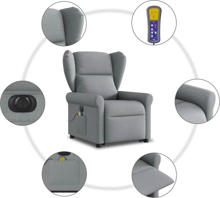 Immagine prodotto vidaXL Poltrona massaggiante elettrica con ausilio per la posizione eretta Tessuto grigio chiaro