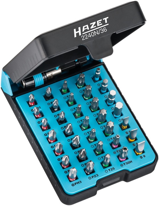 Actual product image HAZET Screwdriver bit set 2240N/36 ∙ Hexagon, solid 6.3 (1/4 inches) ∙ Pozidriv profile PZ, Cross r…