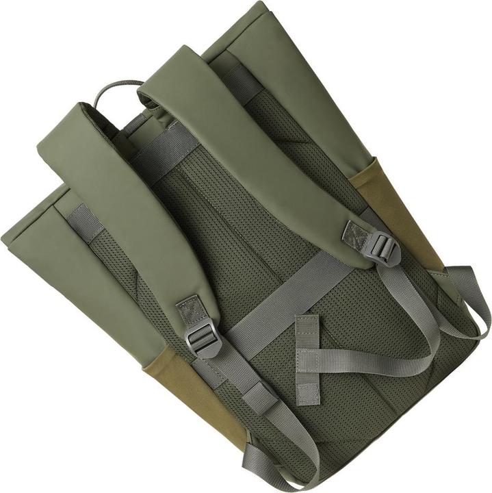 Actual product image Rivacase Rolltop Eco Waterproof RPET PU Leather Backpack for Men and Women, Olive Green (17 l)