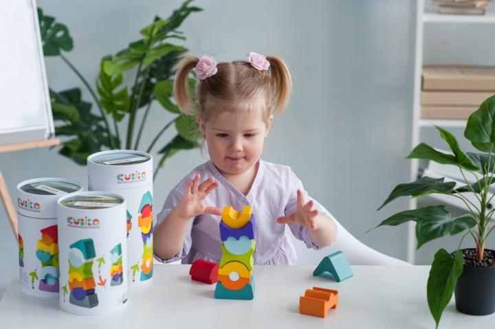 Actual product image Cubika flexible wood stacking tower small red roof