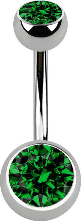 Immagine prodotto Star Piercing Banana argento con due sfere argento cristallo verde (senza ottone, Titanio G23)