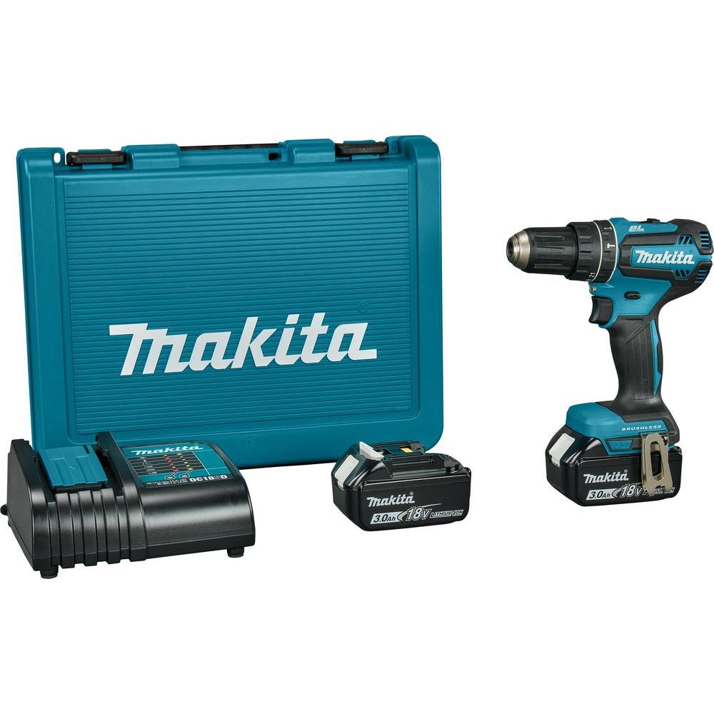Makita, Trapano + Avvitatore a batteria, DHP485SFE 18 V Klopboor-/schroefmachine brushless 3,0 Ah accu (2 st), lader, koffer