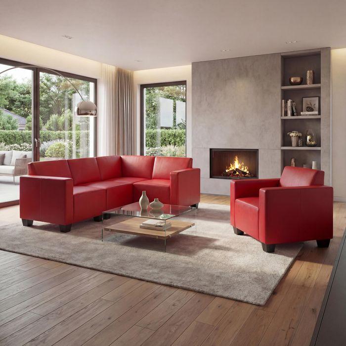 Actual product image Mendler Modular Sofa-System Couch-Garnitur Lyon 4-1, Kunstleder, rot