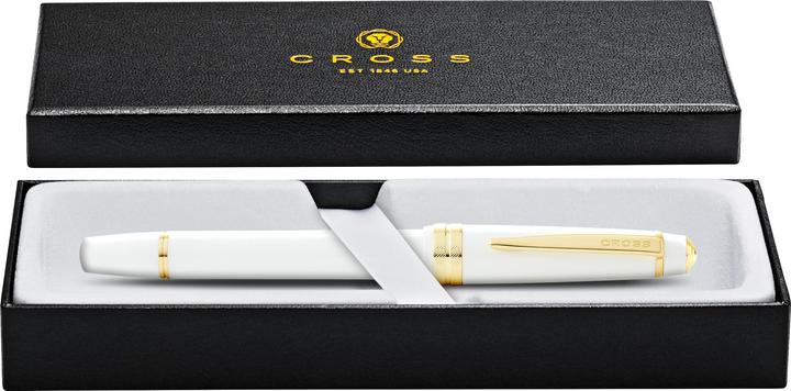 Actual product image Cross Fountainpen Bailey light glossy white, gold tone trim, M-nib, in giftbox (White/gold, 1 x)