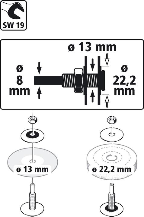 Produktbild wolfcraft 1 Spanndorn für Bohrung 22,2/13mm, S=8mm