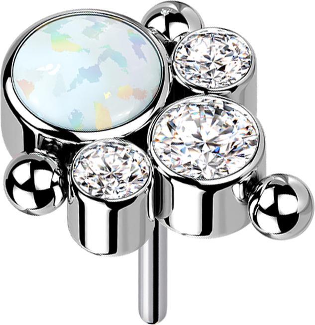Actual product image Star Piercing Threadless silver three balls three crystals silver opal white (without brass, Titanium)