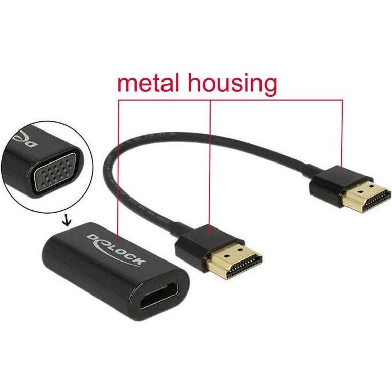Thumbnail - Delock Monitoradapter HDMI-A zu VGA-Bu schwarz (VGA, 15 cm), Data + Video Adapter, Schwarz