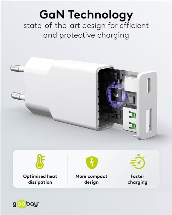Immagine prodotto Goobay USB-C PD GaN Dual-Schnellladegerät Slim 30 W (28 W, 2 porte)
