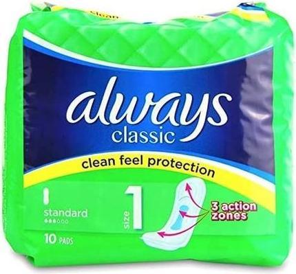 Actual product image Always classic standard, sanitary pads without wings, 10 pieces (met) (10 x)
