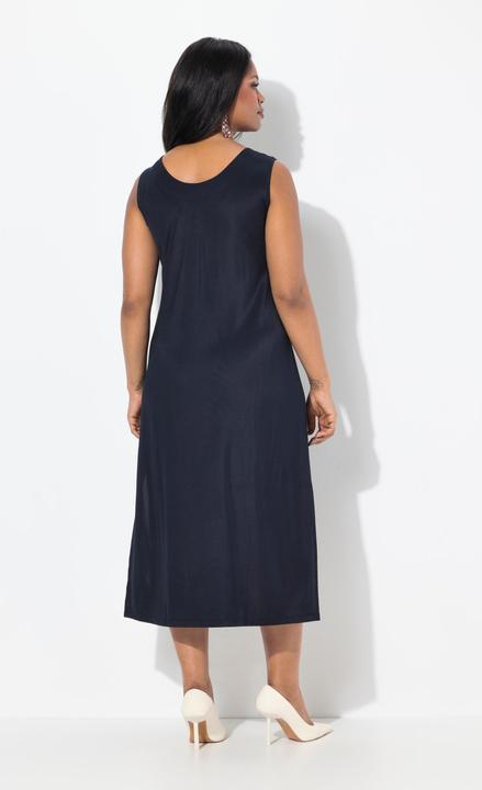 Produktbild Ulla Popken Midi-Slinkykleid, A-Linie, V-Ausschnitt, Piqué, ärmellos (50, 52)