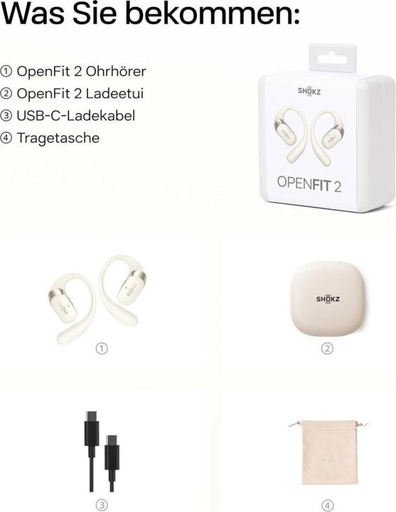 Produktbild Shokz OpenFit 2 (keine Geräuschunterdrückung, 11 h, Kabellos)