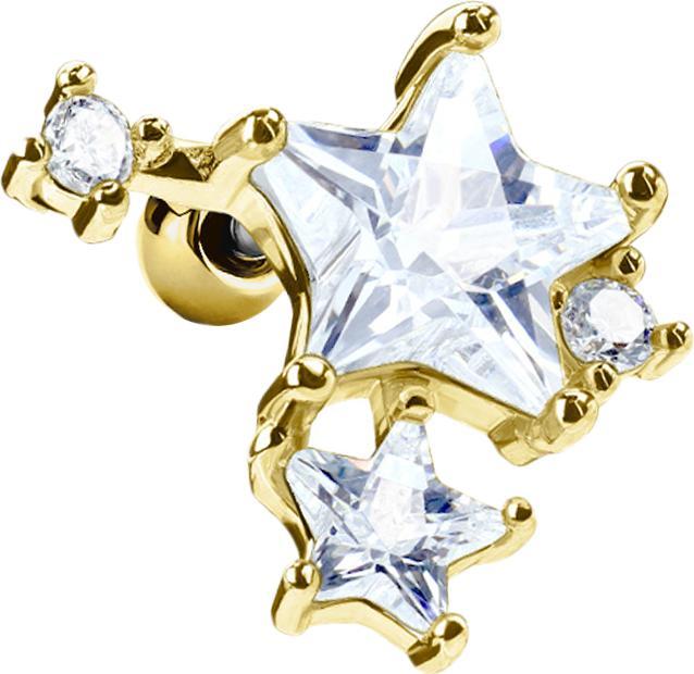 Produktbild Star Piercing Micro Barbell 14k vergoldet doppel Sternkristall (Messing, Chirurgenstahl 316L)