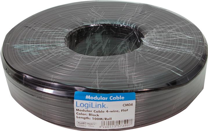 Actual product image LogiLink Telephone cable, 100 m, 4-core, flat, black