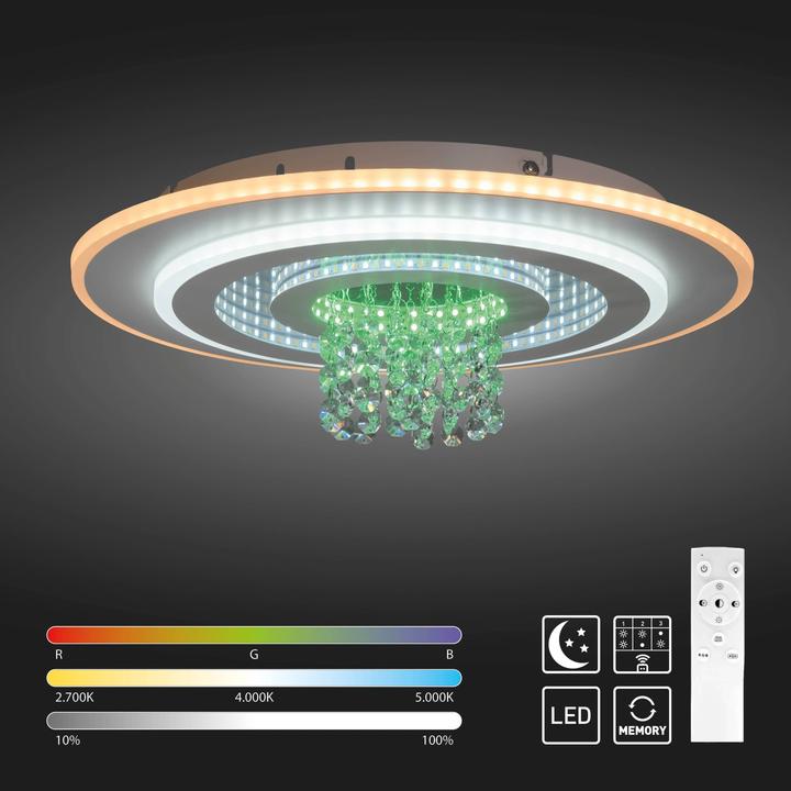 Actual product image Just Light Deckenlampe TOLAGO RGB Kristall Prismen weiss, dekorativ Lichteffekt RGB (2800 lm)