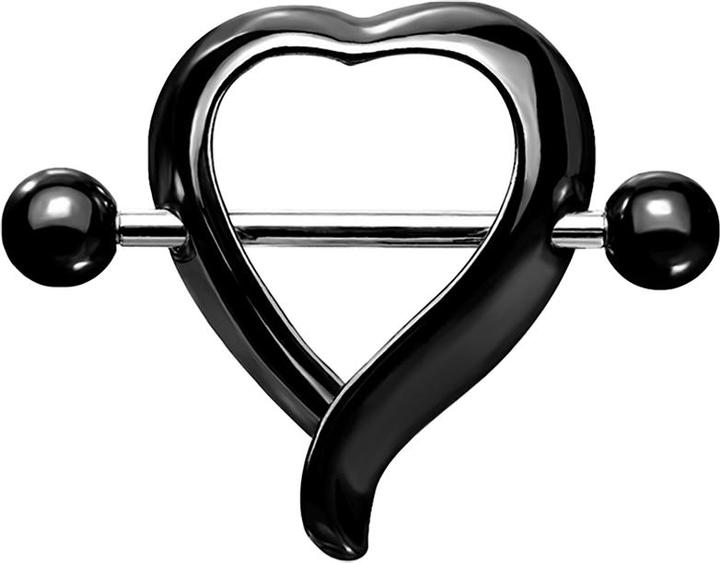 Produktbild Star Piercing Barbell schwarz mit zwei Kugeln schwarz Herz (Messing, Chirurgenstahl 316L)