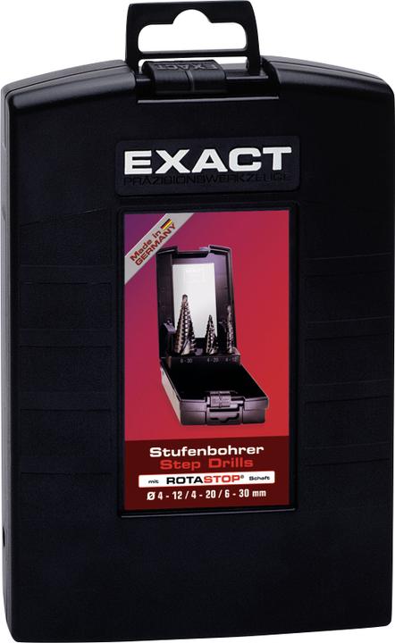 Produktbild Exact HSS StufenbohrerSet (29 mm, 30 mm, 22 mm, 23 mm, 24 mm, 25 mm, 27 mm, 28 mm, 16 mm, 17 mm, 18 mm, 19 mm, 20 mm, 21 mm, 10 mm, 11 mm, 12 mm, 13 mm, 14 mm, 15 mm, 4 mm, 5 mm, 6 mm, 7 mm, 8 mm, 9 mm)