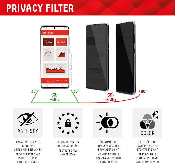 Produktbild Displex Real Glass, Privacy Full Cover Panzerglas (1 Stück, Samsung Galaxy S23 Ultra)