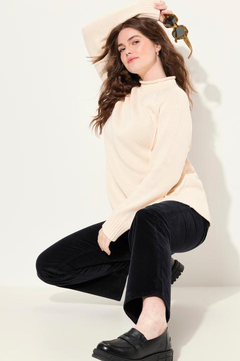 Image du produit Ulla Popken Pull en coton bio, col montant et manches longues. Coutures fantaisie. (50, 52)