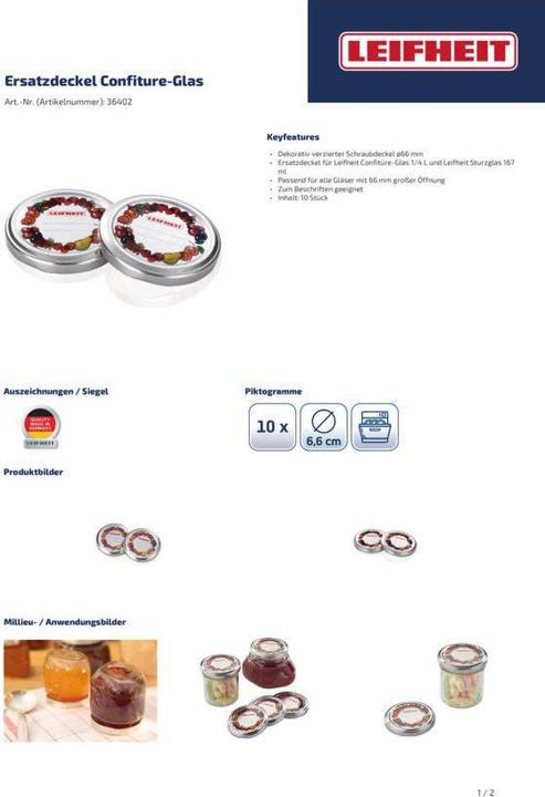 Produktbild Leifheit Deckel zu Konfitürenglas (10 Stk.)