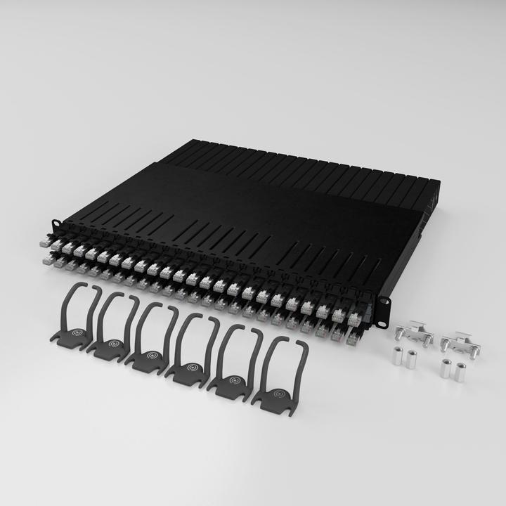 Productafbeelding PATCHBOX één / 8RU / Cat 6A, STP, 0,8 m, zwart (U/FTP, CAT6a, 0.80 m)