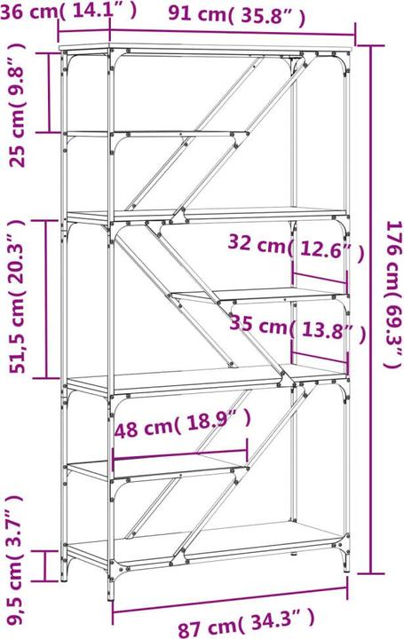 Produktbild vidaXL Bücherregal (91 x 36 x 176 cm)