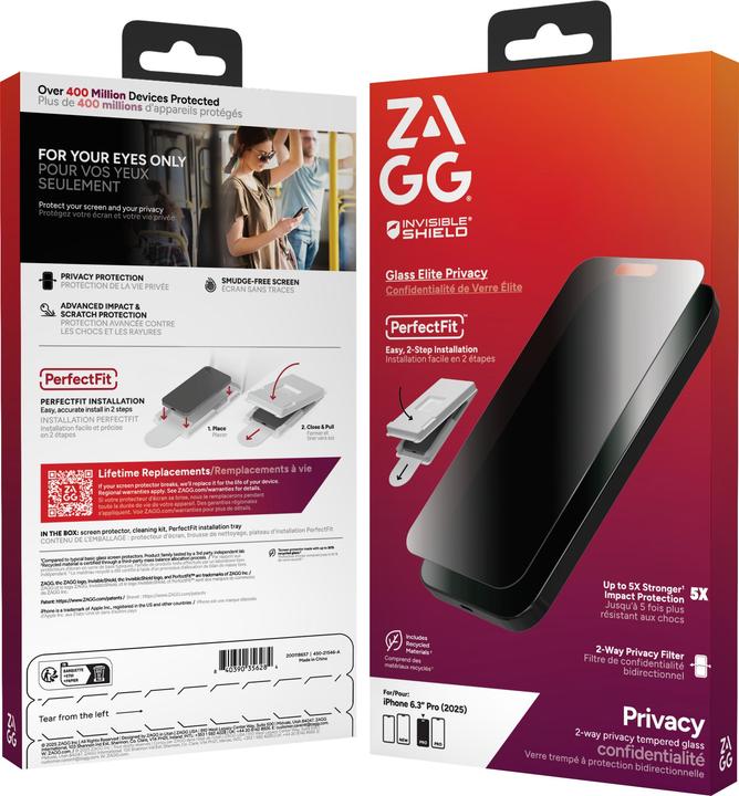 Produktbild Zagg Glass Elite Privacy (1 Stk., Apple iPhone 17 Pro)
