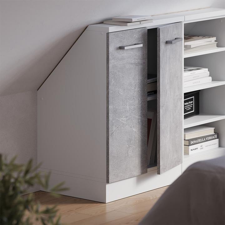 Produktbild Vichy Dachschrägenschrank Rion, Beton/Weiss/Weiss, mit 2 Türen (46 x 46 x 81.60 cm)