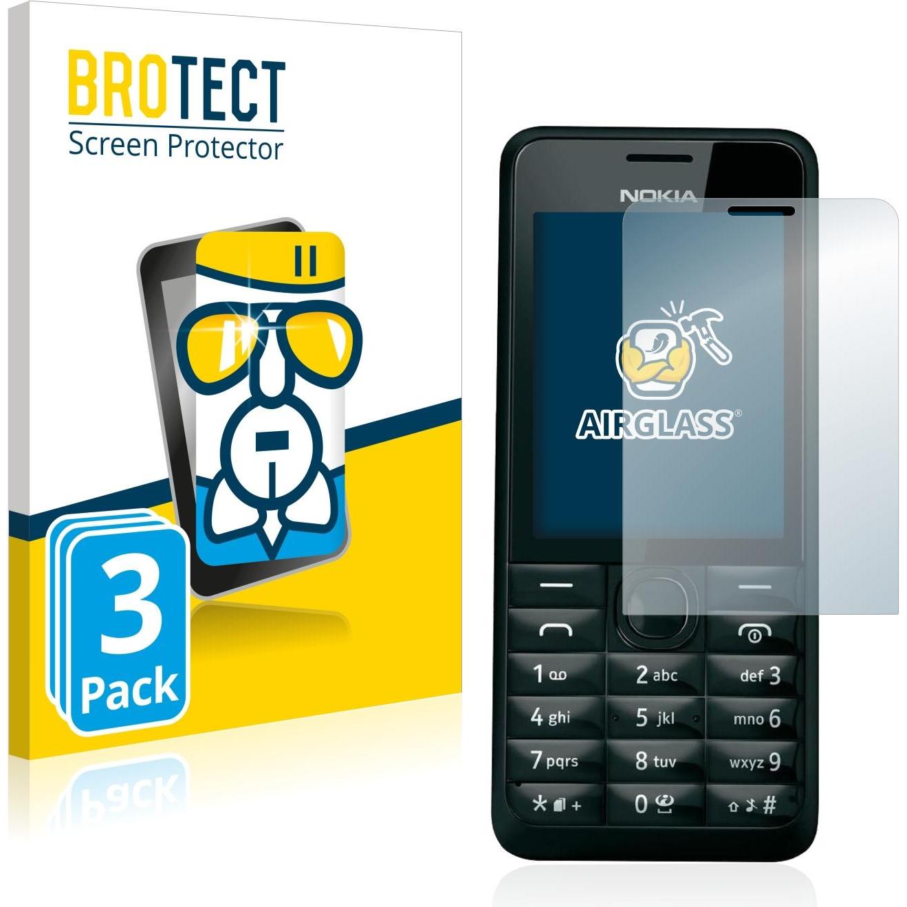 BROTECT AirGlass Panzerglasfolie (3 Stück, Nokia 301), Smartphone Schutzfolie, Transparent