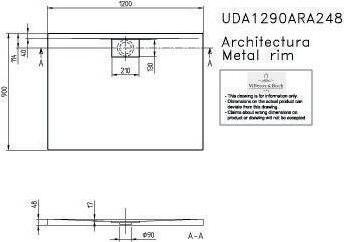 Actual product image Villeroy & Boch V&B Shower tray ARCHITECTURA METALRIM R-corner1200x900x48mm white (120 cm, 90 cm)