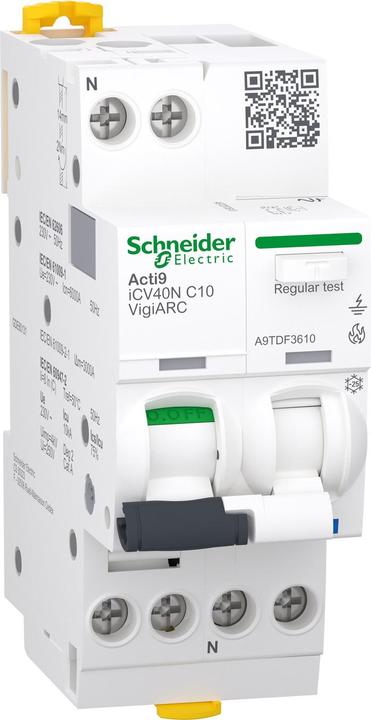 Actual product image Schneider Electric Gnistdetektor/lysbuevagt MCB+RCD+AFD 1PN C10A 30mA iC40N VigiARC