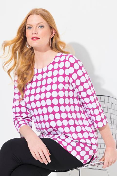 Image du produit Ulla Popken T-shirt en coton Pima, imprimé gros pois, col rond et manches 3/4, coupe évasée (42, 44)