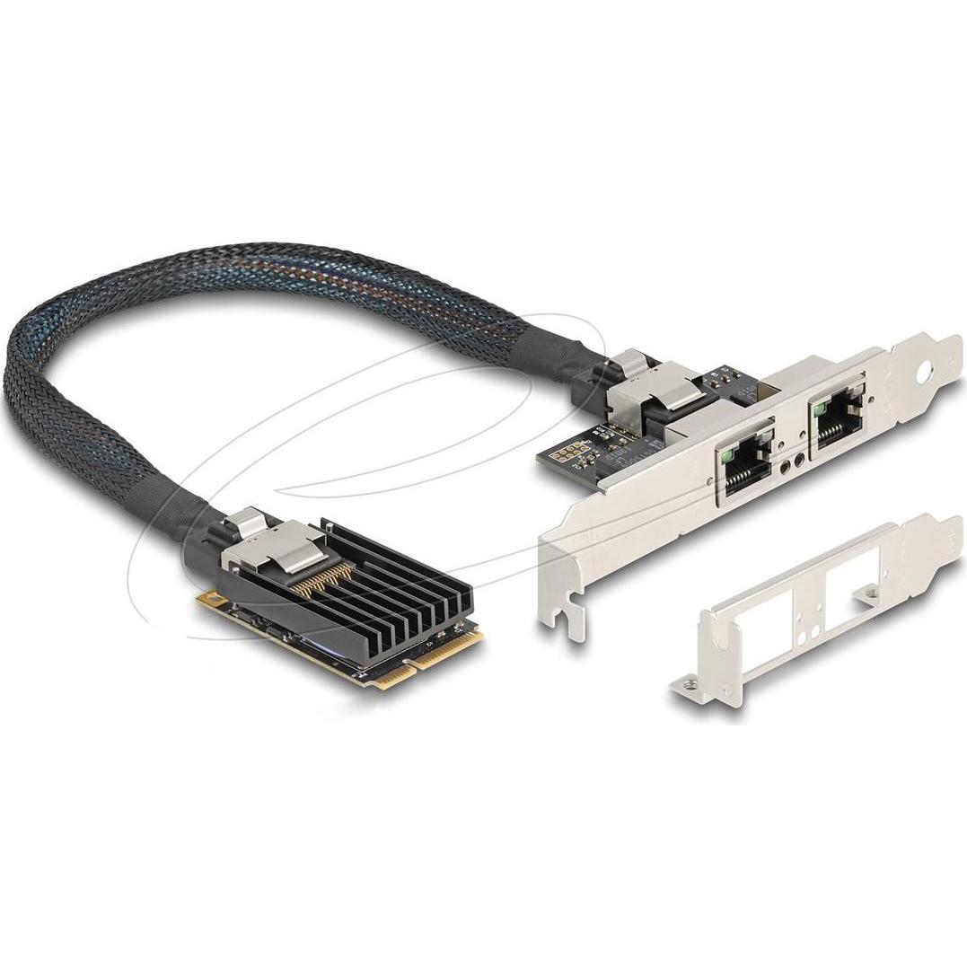 Delock Mini PCIe I/O PCIe full size 2 x RJ45 Gigabit LAN (Mini PCI Express), Scheda di rete, Nero