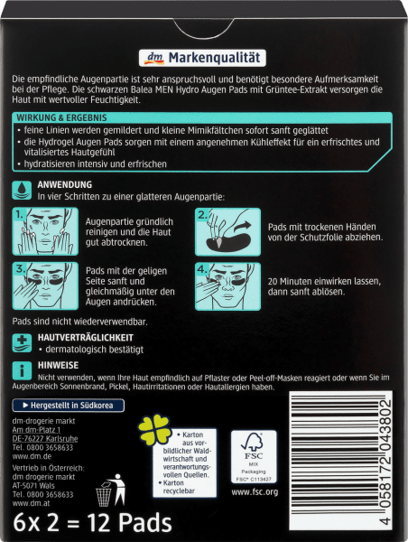 Produktbild dm Balea MEN Hydro Augenpads (Patches, Tag + Nacht)