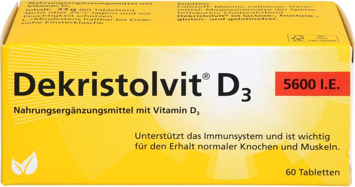 Valeurs nutritives et ingrédients Dekristolvit D3 5600 I.U. en comprimés, 60 comprimés (60 pièce(s), Cachets, 60 g)