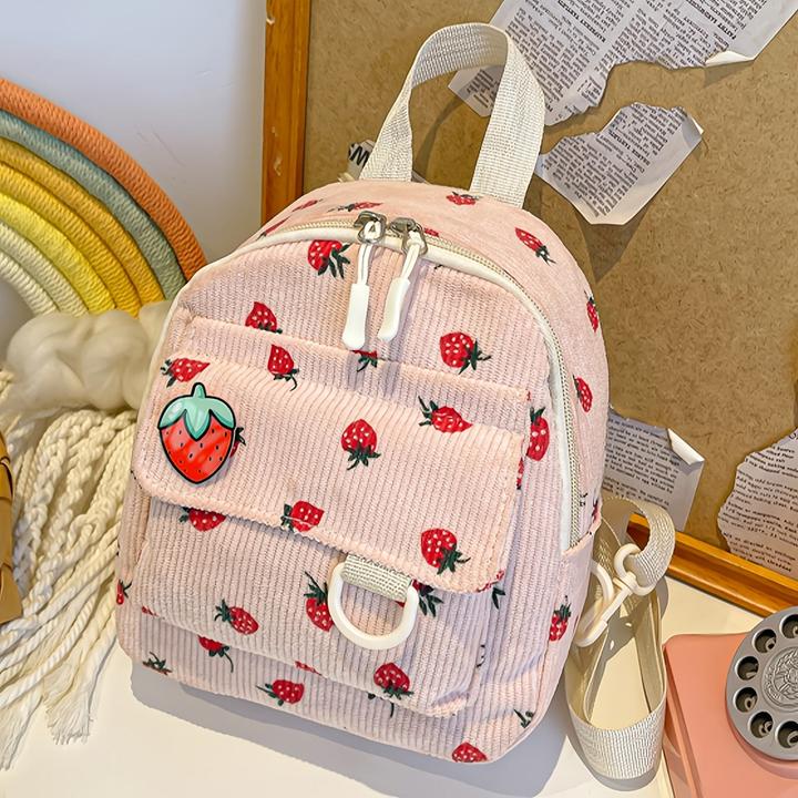 Immagine prodotto Only-Bags.Store Niedliche Erdbeere Druck Samt Mini Rucksack, leichtes Polyester mit verstellbaren Riemen